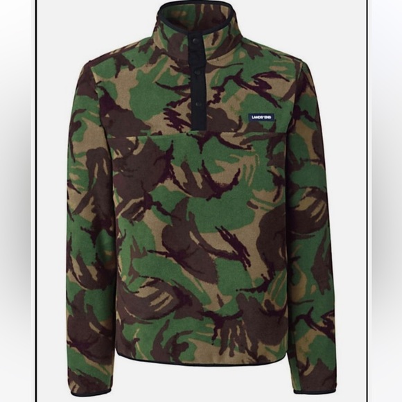 Lands' End Other - Lands' End T-200 Fleece Snap Neck Pullover Green and Brown Camo Men’s Small